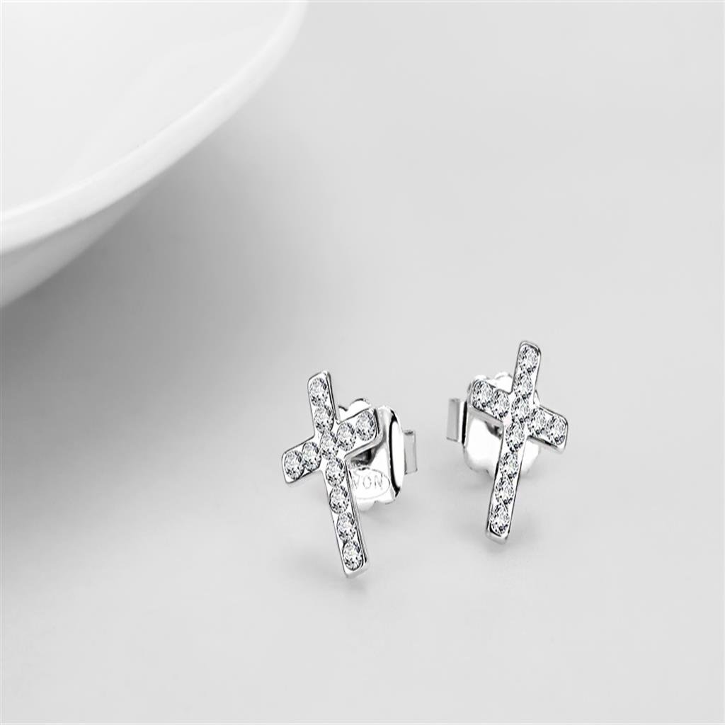 MALO4665 - Silver+ e-coating Brass Earrings with Top Grade Crystal  in Clear