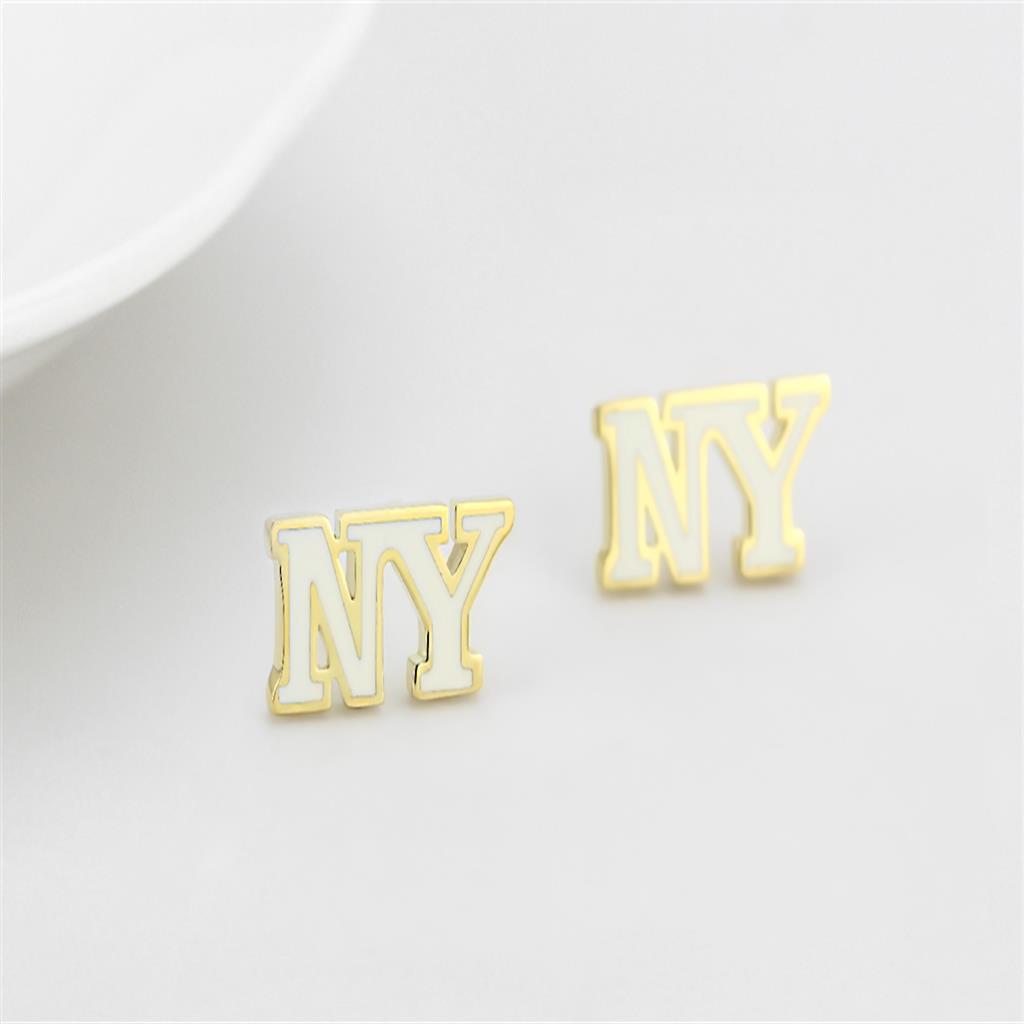 MALO4666 - Gold Brass Earrings with Epoxy  in White