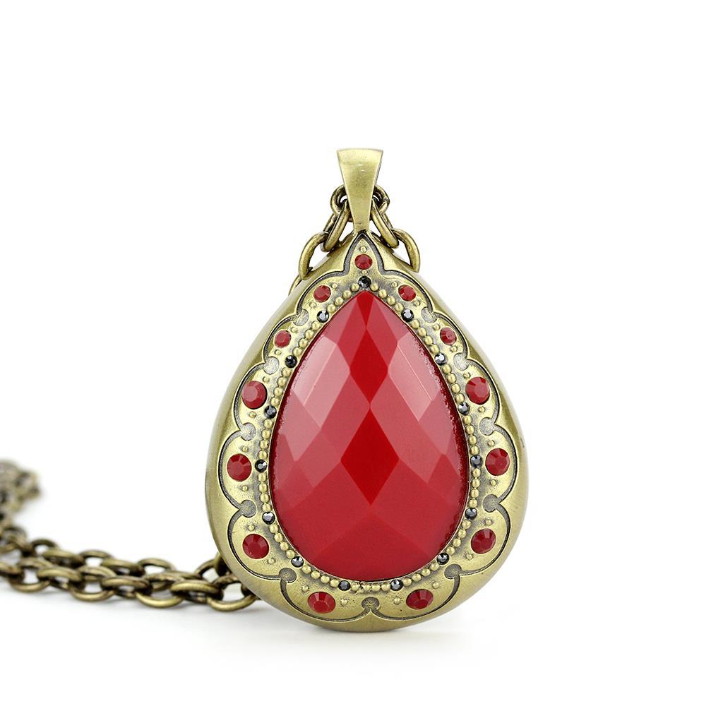 MALO4686 - Antique Copper Brass Chain Pendant with Synthetic Synthetic Stone in Red Series