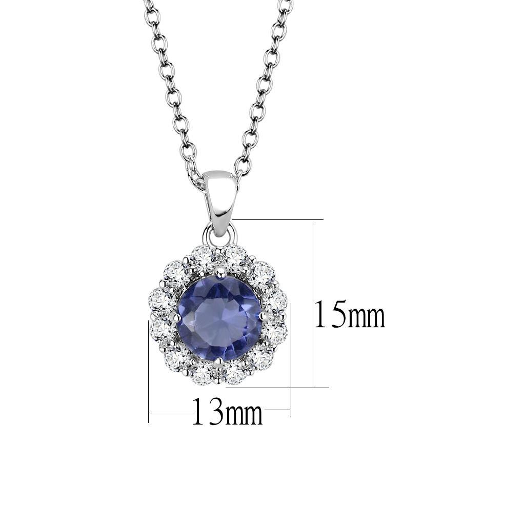 MALO4697 - Rhodium Brass Chain Pendant with Synthetic Synthetic Glass in Tanzanite
