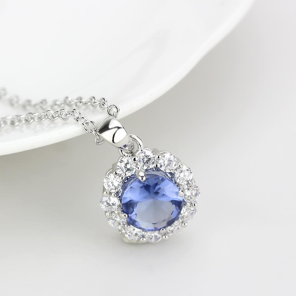 MALO4697 - Rhodium Brass Chain Pendant with Synthetic Synthetic Glass in Tanzanite