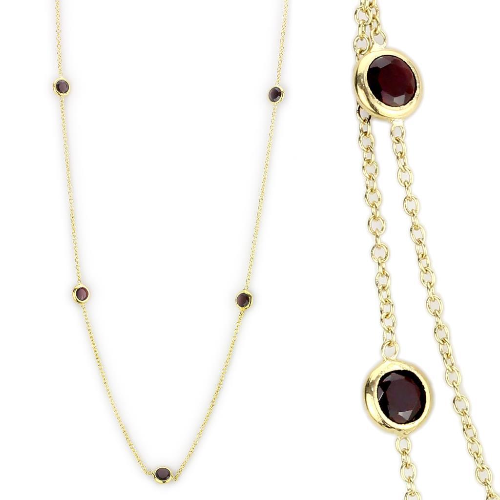 MALO4702 - Gold Brass Necklace with AAA Grade CZ  in Garnet