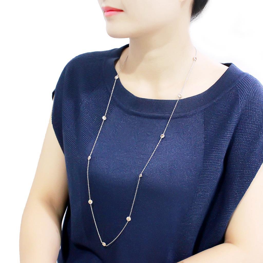 MALO4703 Imitation Rhodium Brass Necklace with AAA Grade CZ in Champagne