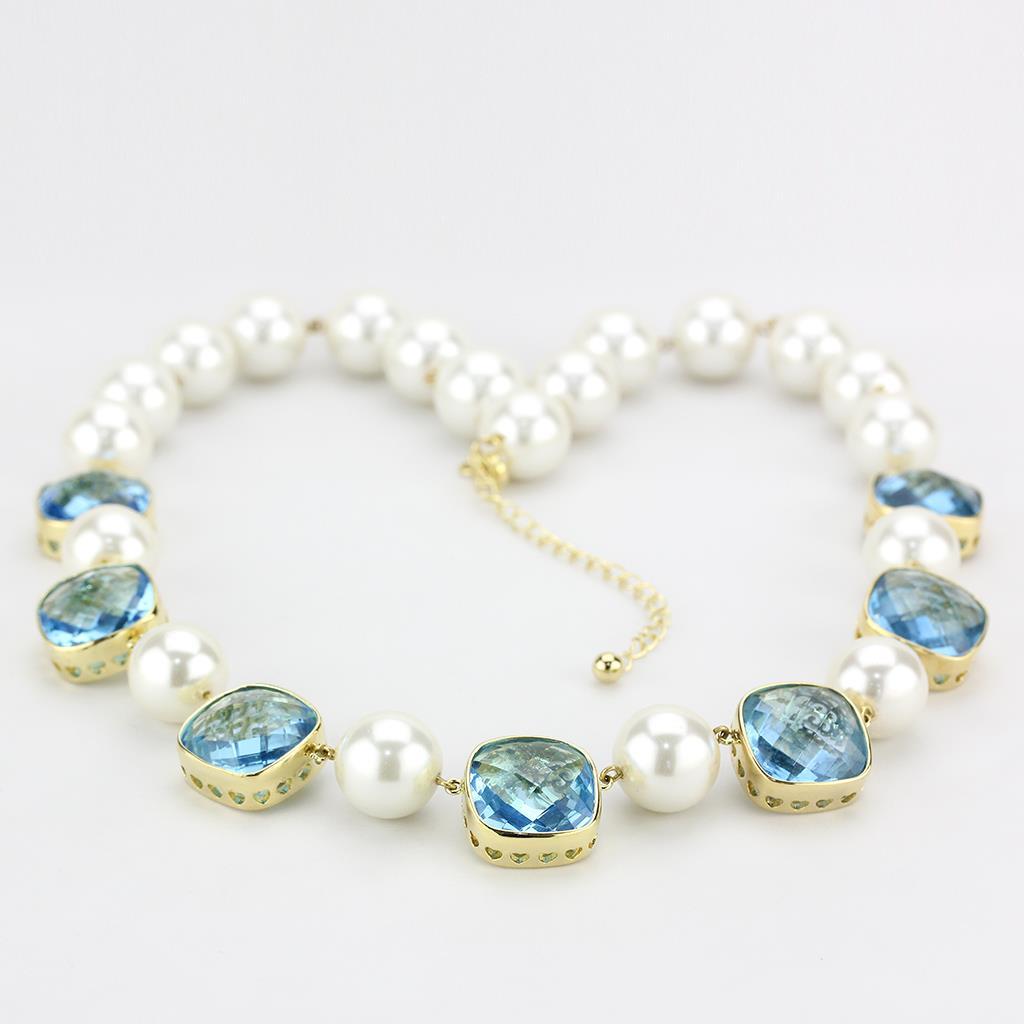 MALO4706 - Gold Brass Necklace with Synthetic Synthetic Glass in Sea Blue