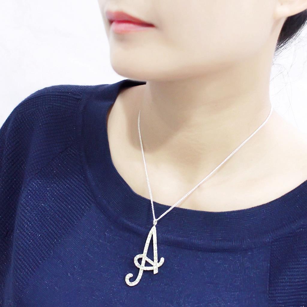 MALO4707 - Silver Brass Chain Pendant with Top Grade Crystal  in Clear