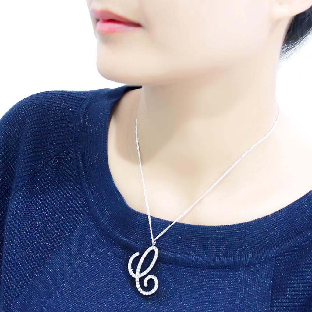 MALO4708 - Imitation Rhodium Brass Chain Pendant with Top Grade Crystal  in Clear