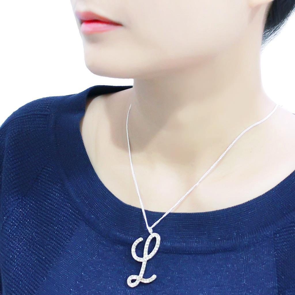 MALO4709 - Silver Brass Chain Pendant with Top Grade Crystal  in Clear