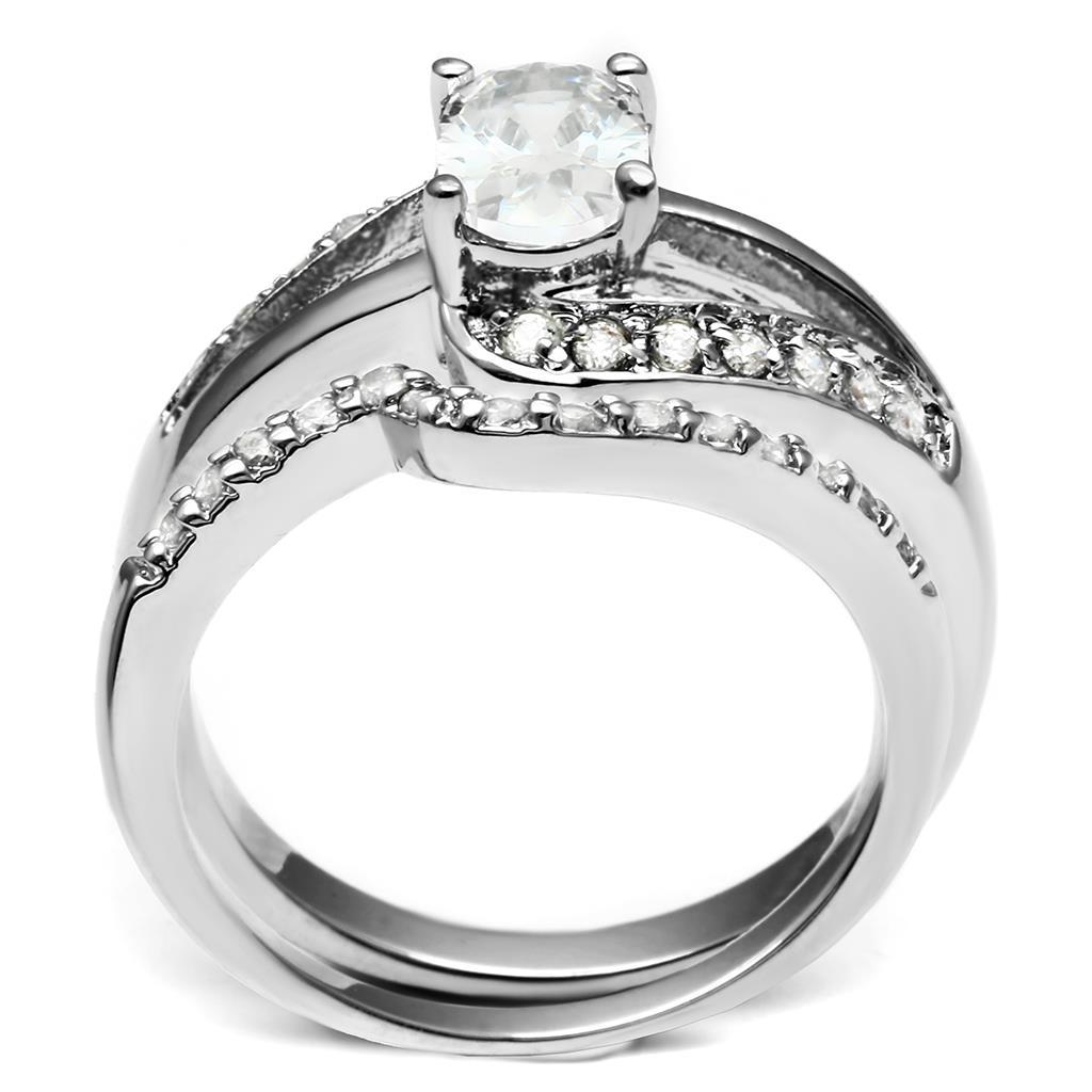 MALO4712 - Rhodium Brass Ring with AAA Grade CZ  in Clear