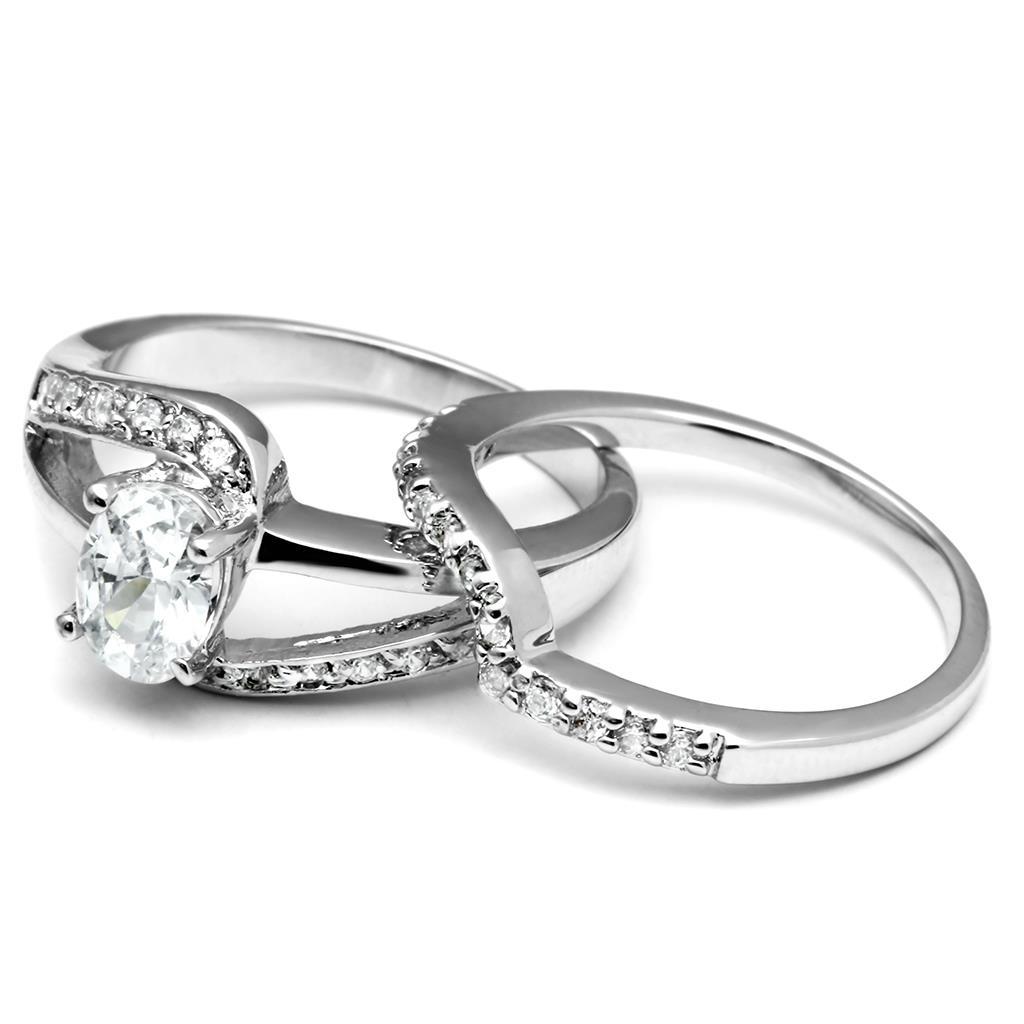 MALO4712 - Rhodium Brass Ring with AAA Grade CZ  in Clear