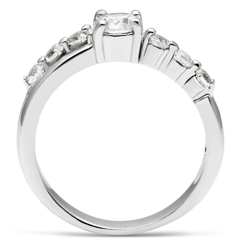 MALO4713 - Rhodium Brass Ring with AAA Grade CZ  in Clear