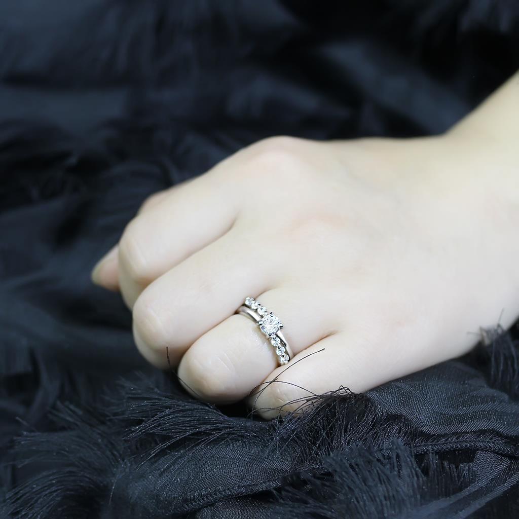 MALO4713 - Rhodium Brass Ring with AAA Grade CZ  in Clear