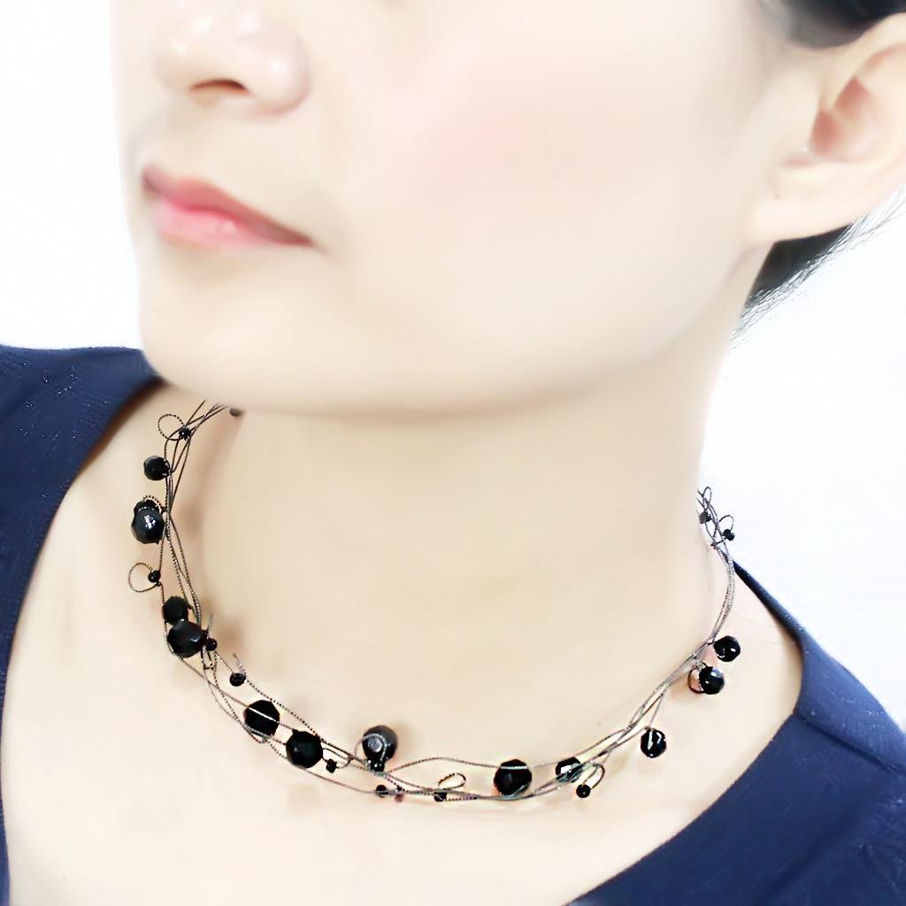 MALO4714 - Ruthenium White Metal Necklace with Synthetic Synthetic Glass in Jet