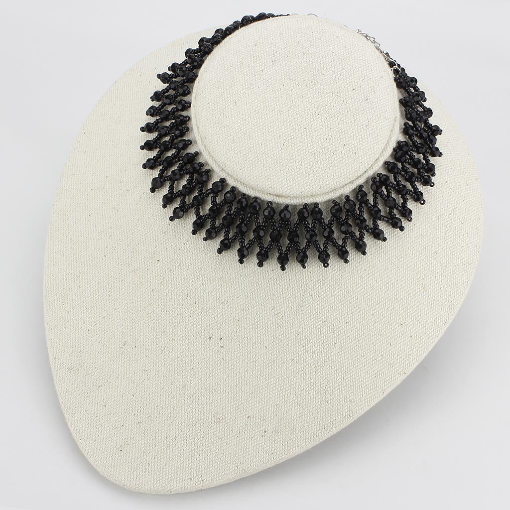 MALO4715 - Rhodium Brass Necklace with Synthetic Synthetic Glass in Jet