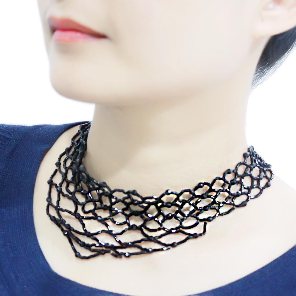 MALO4716 - Rhodium Brass Necklace with Synthetic Synthetic Glass in Jet