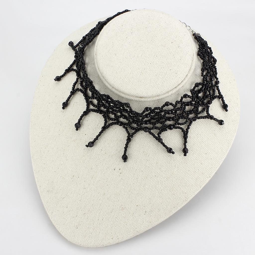 MALO4717 - Rhodium Brass Necklace with Synthetic Synthetic Glass in Jet