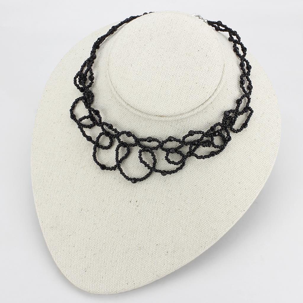 MALO4721 - Rhodium Brass Necklace with Synthetic Synthetic Glass in Jet