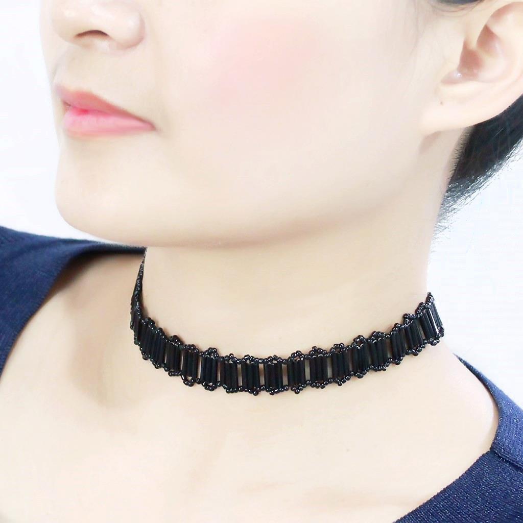 MALO4724 - Rhodium White Metal Necklace with Synthetic Synthetic Glass in Jet