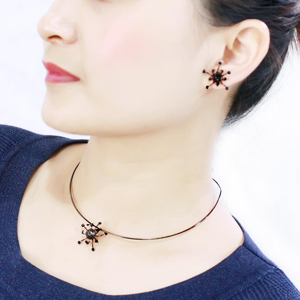 MALO4726 - Ruthenium White Metal Jewelry Sets with Top Grade Crystal  in Jet