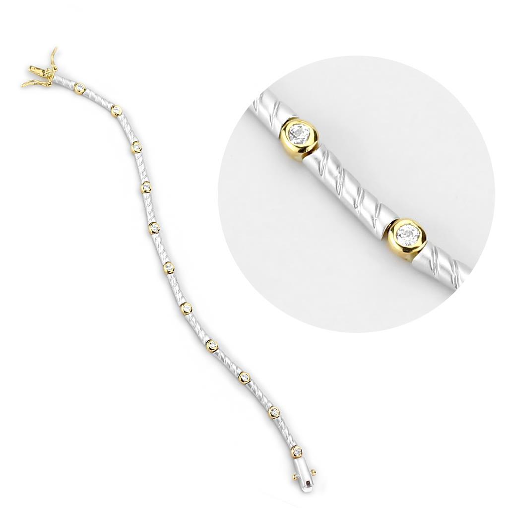 MALO4734 - Gold+Rhodium Brass Bracelet with AAA Grade CZ  in Clear