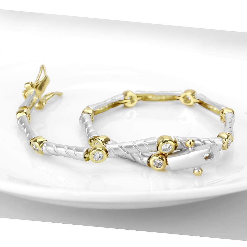 MALO4734 - Gold+Rhodium Brass Bracelet with AAA Grade CZ  in Clear