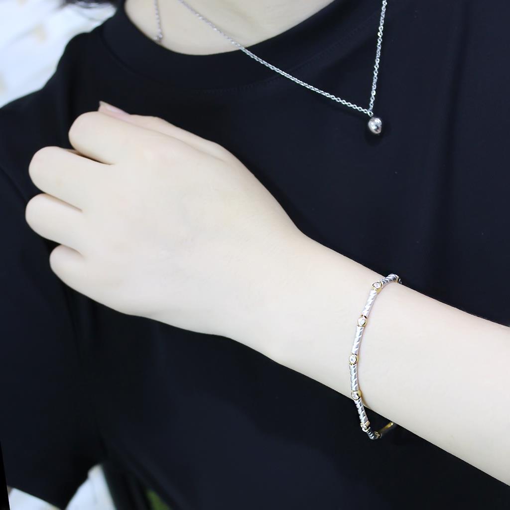 MALO4734 - Gold+Rhodium Brass Bracelet with AAA Grade CZ  in Clear
