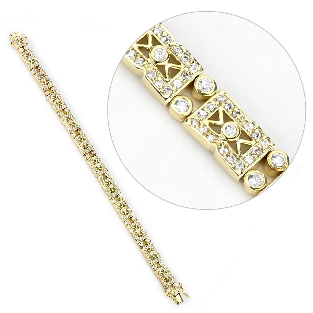MALO4735 - Gold Brass Bracelet with AAA Grade CZ  in Clear