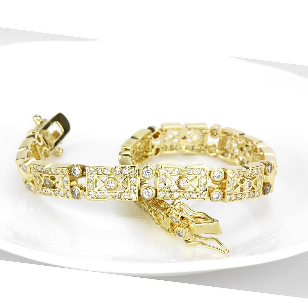 MALO4735 - Gold Brass Bracelet with AAA Grade CZ  in Clear
