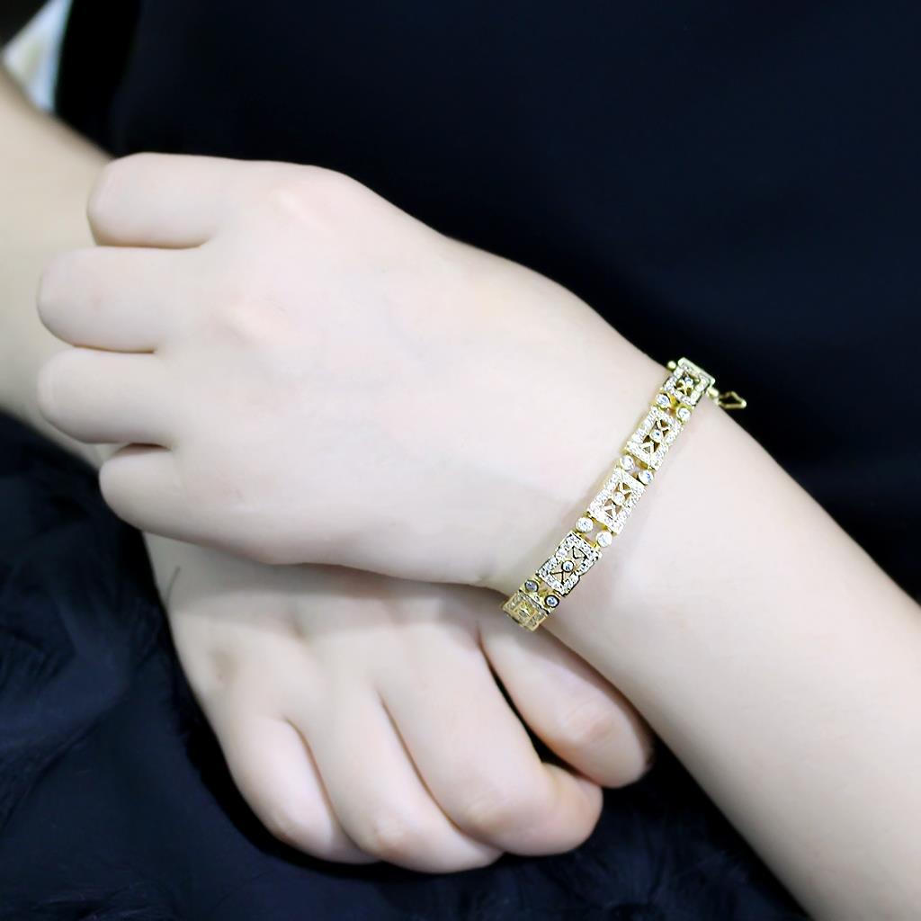 MALO4735 - Gold Brass Bracelet with AAA Grade CZ  in Clear