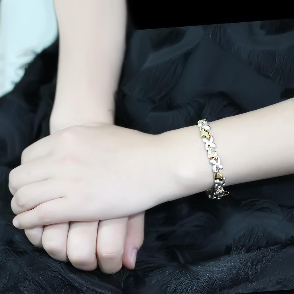 MALO4736 - Gold+Rhodium Brass Bracelet with AAA Grade CZ  in Clear