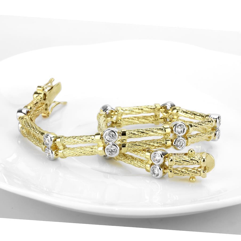 MALO4737 - Gold+Rhodium Brass Bracelet with AAA Grade CZ  in Clear