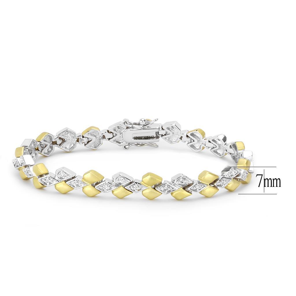 MALO4743 Gold+Rhodium Brass Bracelet with AAA Grade CZ in Clear