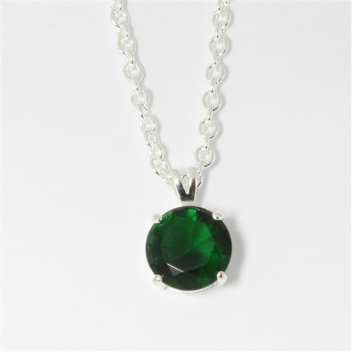 MALOA072 - Silver Brass Chain Pendant with Synthetic Spinel in Emerald