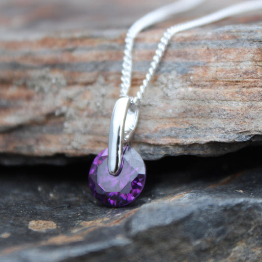 MALOA1368 - Rhodium Brass Pendant with AAA Grade CZ in Amethyst