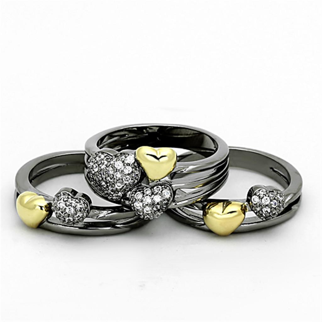 MALOA875 - Gold+Ruthenium Brass Ring with AAA Grade CZ  in Clear