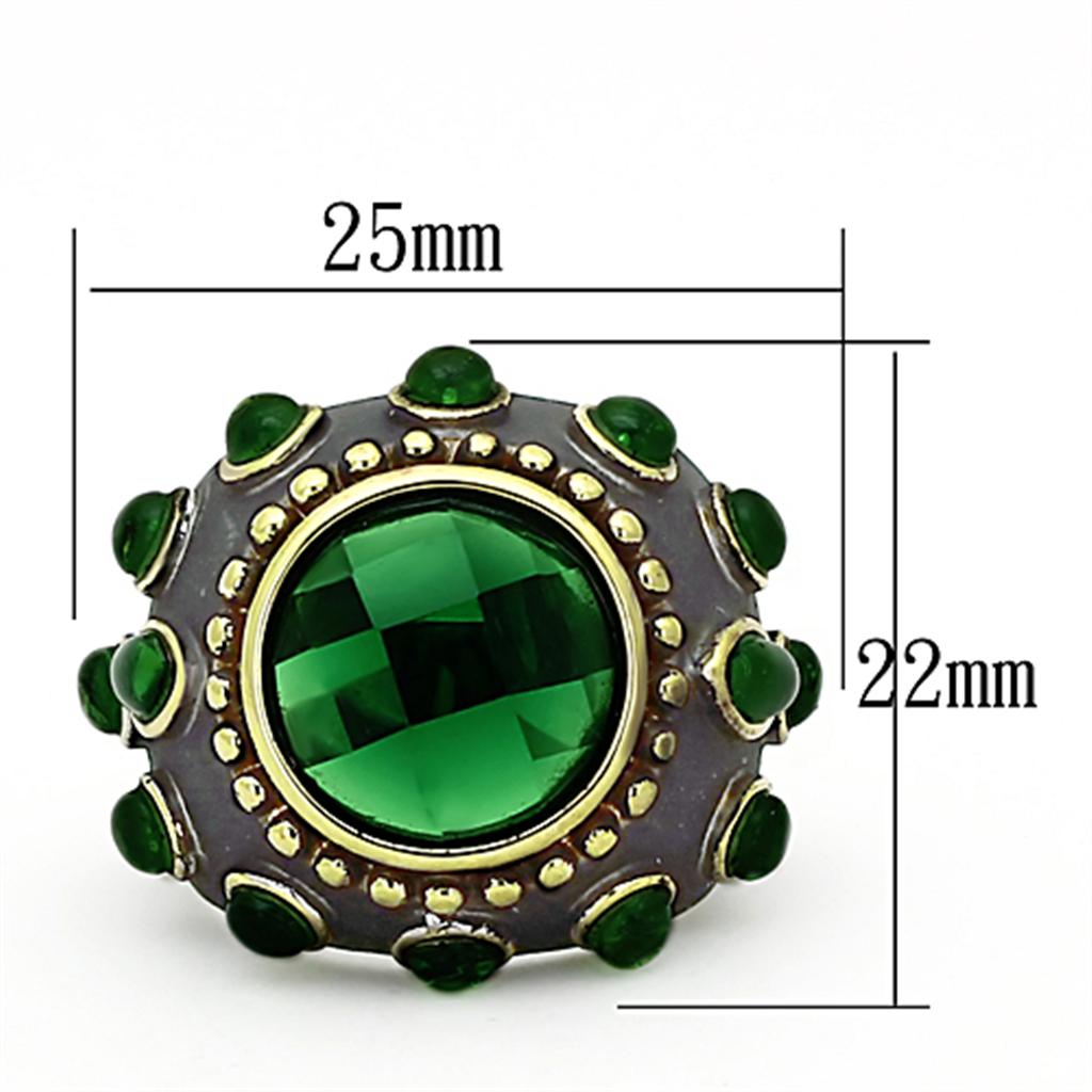 MALOA881 - Reverse Two-Tone Brass Ring with Synthetic Synthetic Glass in Emerald