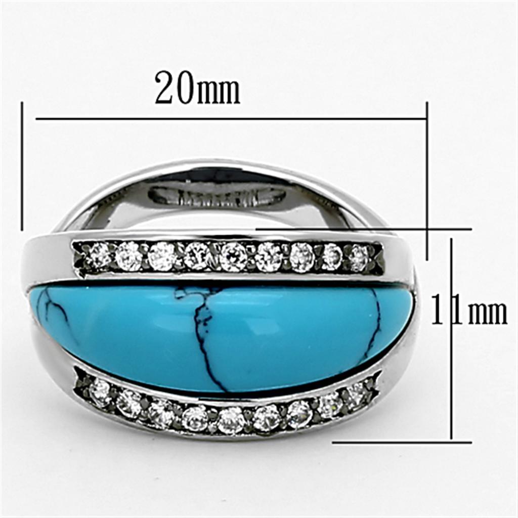 MALOA882 - Rhodium Brass Ring with Synthetic Turquoise in Sea Blue