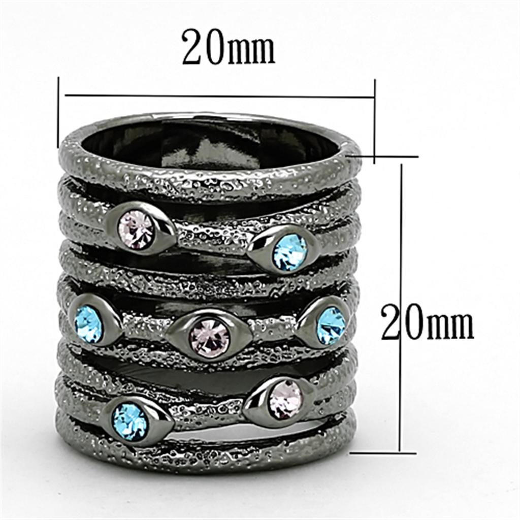 MALOA883 - Ruthenium Brass Ring with Top Grade Crystal  in Multi Color