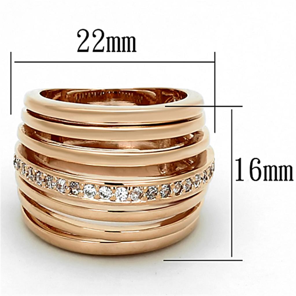 MALOA890 - Rose Gold Brass Ring with AAA Grade CZ  in Clear