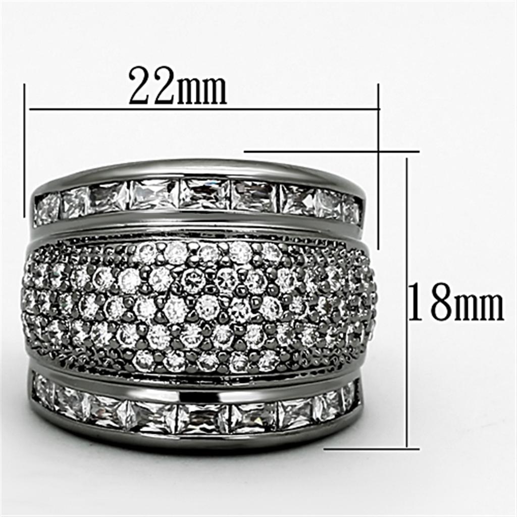 MALOA894 - Ruthenium Brass Ring with AAA Grade CZ  in Clear