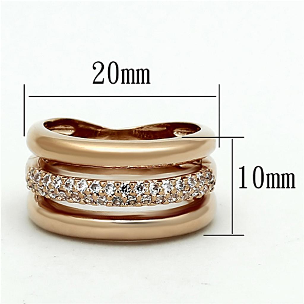 MALOA900 - Rose Gold Brass Ring with AAA Grade CZ  in Clear