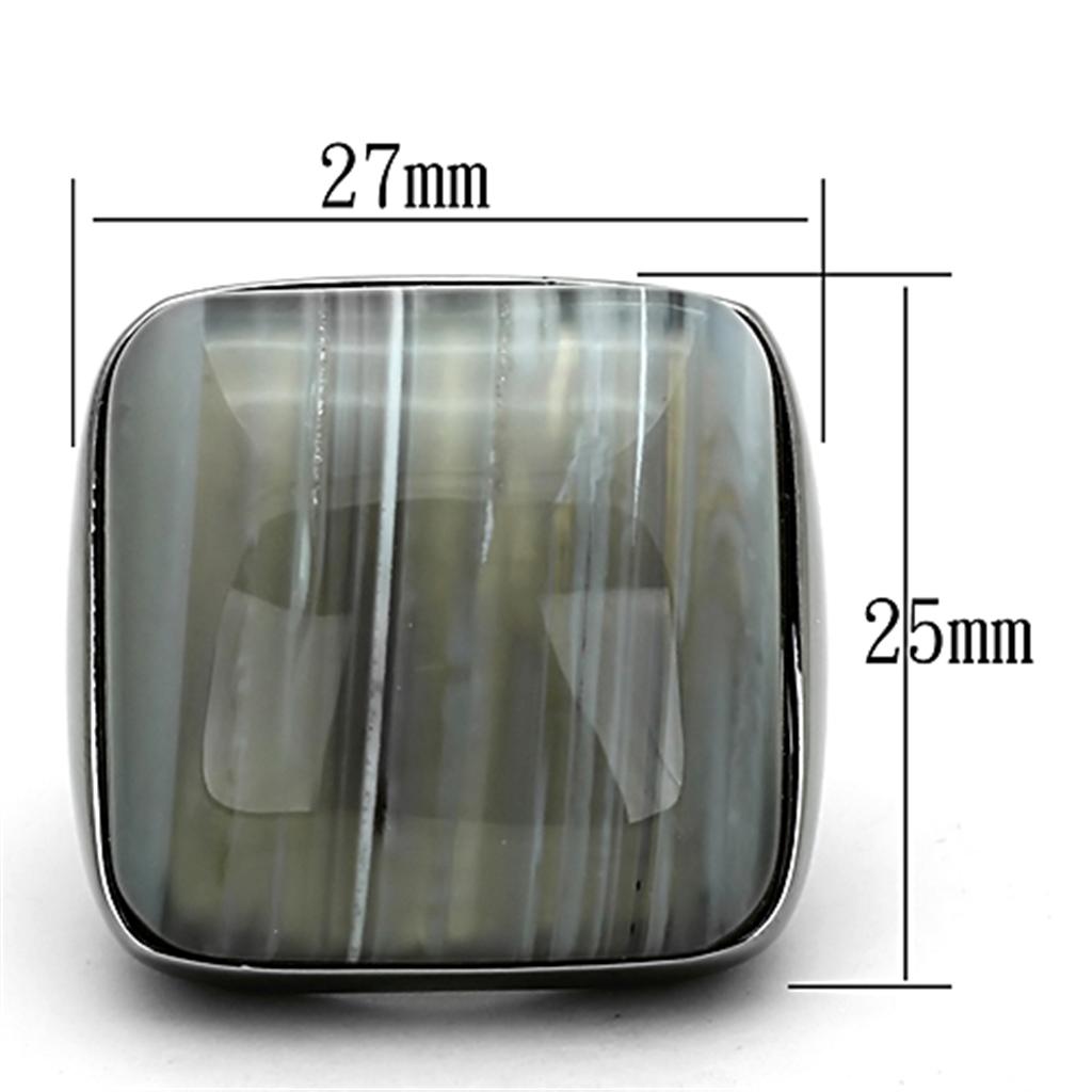 MALOA905 - Ruthenium Brass Ring with Semi-Precious Agate in Light Gray