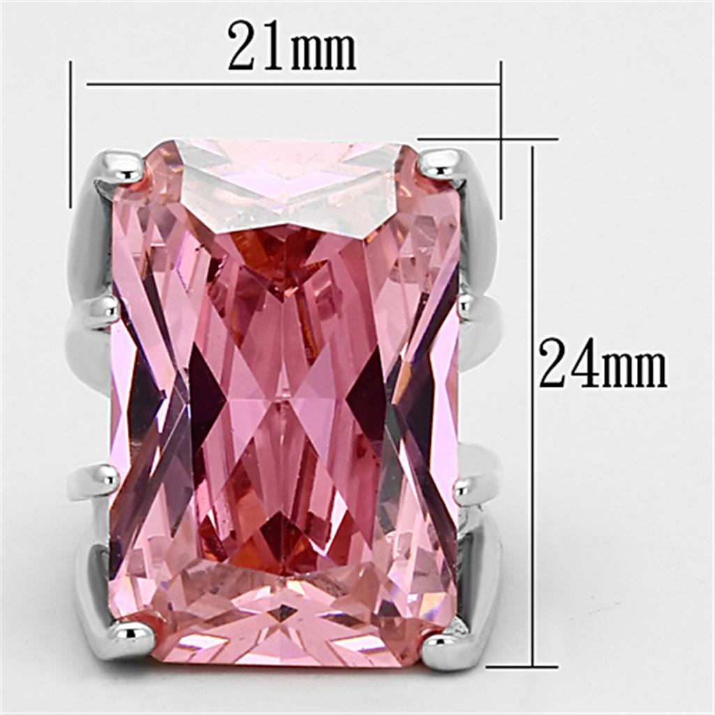 MALOA921 - Rhodium Brass Ring with AAA Grade CZ  in Rose