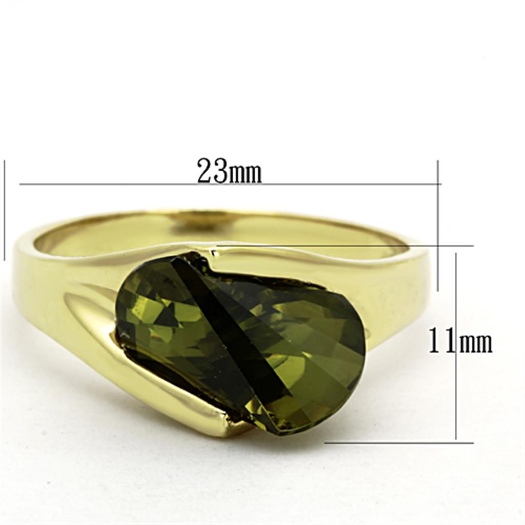 MALOS655 - Gold 925 Sterling Silver Ring with AAA Grade CZ  in Olivine color