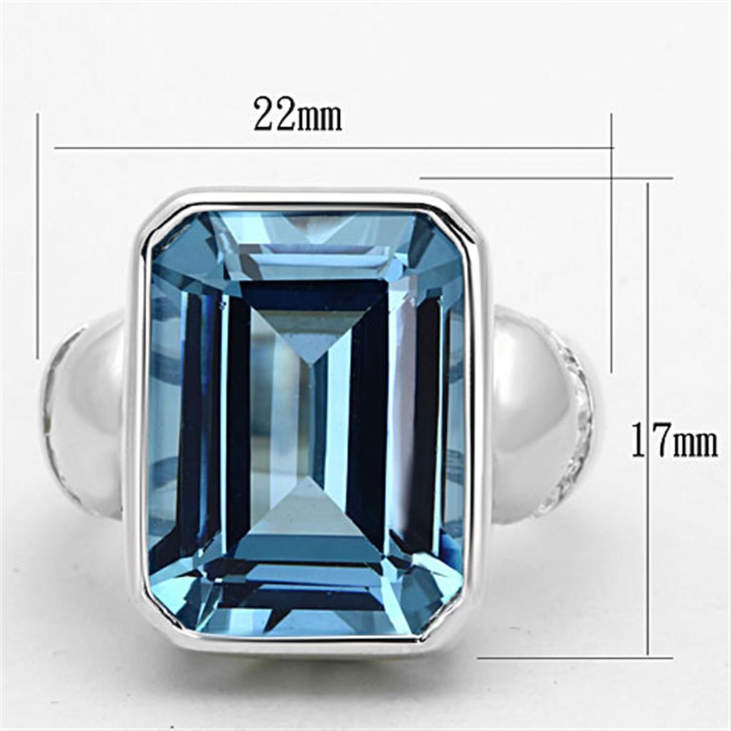 MALOS679 - Silver 925 Sterling Silver Ring with Synthetic Spinel in Sea Blue