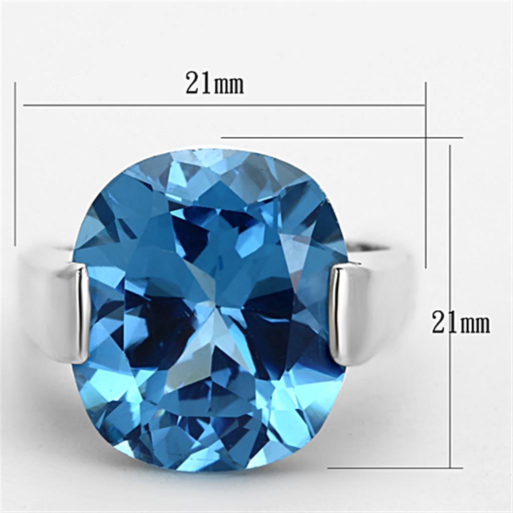 MALOS687 - Silver 925 Sterling Silver Ring with Synthetic Spinel in Sea Blue