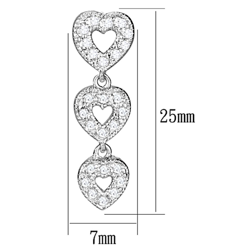 MALOS722 - Rhodium 925 Sterling Silver Earrings with AAA Grade CZ  in Clear