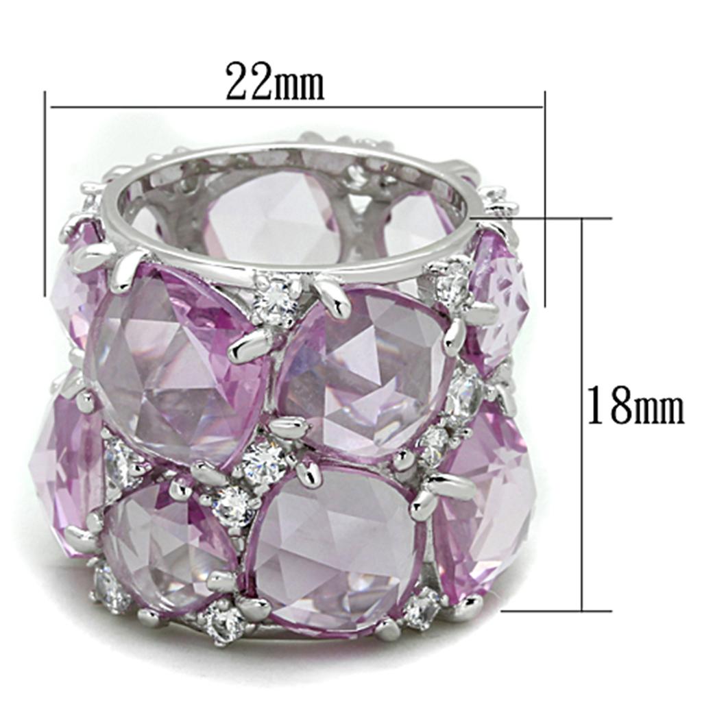 MALOS768 - Rhodium 925 Sterling Silver Ring with Synthetic Corundum in Light Rose