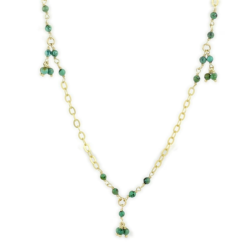 MALOS794 - Matte Gold 925 Sterling Silver Necklace with Semi-Precious Turquoise in Emerald