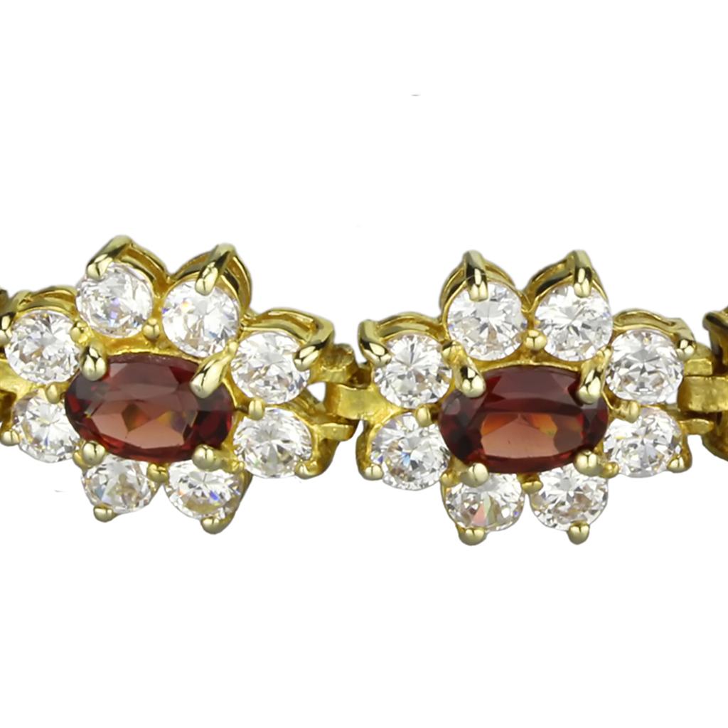 MALOS842 - Gold 925 Sterling Silver Bracelet with AAA Grade CZ  in Garnet