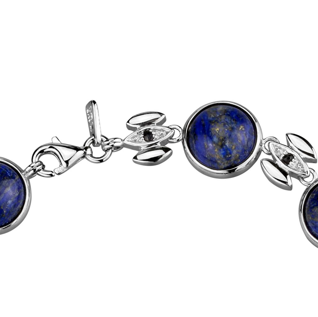 MALOS844 - Rhodium 925 Sterling Silver Bracelet with Precious Stone Lapis in Montana